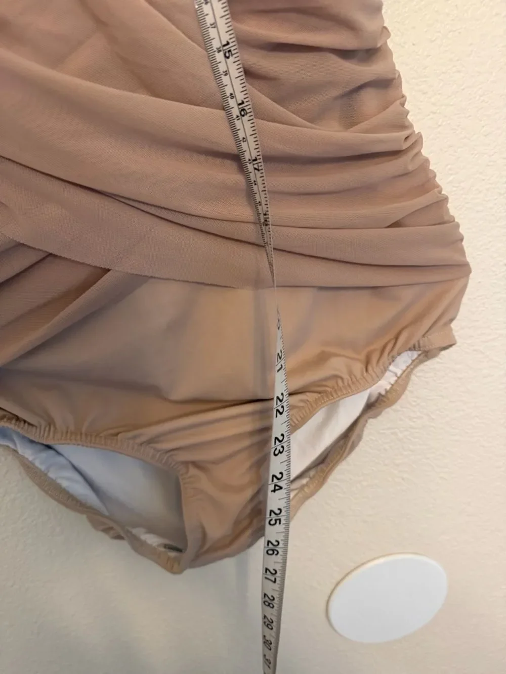 Kelle dance lyrical costume tan blush drape mesh leotard LA-Large adult